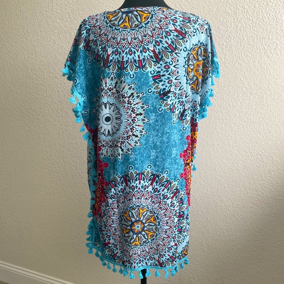 Blue Red Orange Cover Up Swim Beach Pool - Picture 3 of 7